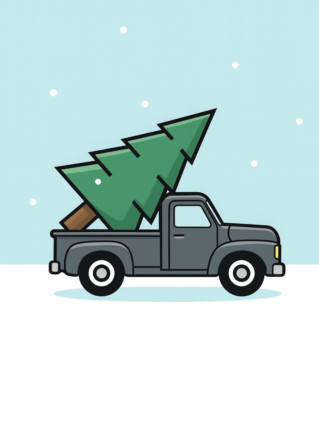 A graphic-style image of a truck delivering a tree.